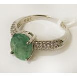 EMERALD RING SIZE O IN 925 SILVER