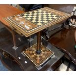 INLAID CHESS TABLE WITH CHESS SET