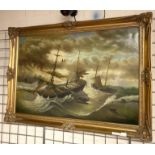 GILT FRAMED OIL ON CANVAS RESCUE AT SEA BY T SLOWSKY 61CMS X 91CMS