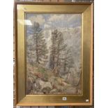 S.P THOMPSON SIGNED WATERCOLOUR OF SWISS ALPS 91CMS X68CMS - SLIGHT FOXING BUT REASONABLE CONDITION