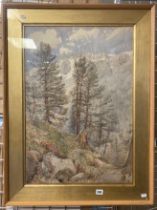 S.P THOMPSON SIGNED WATERCOLOUR OF SWISS ALPS 91CMS X68CMS - SLIGHT FOXING BUT REASONABLE CONDITION