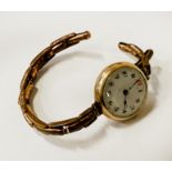 9CT CASED ENAMELLED ART DECO COCKTAIL WATCH - A/F MISSING WINDER