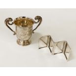 STERLING SILVER DOUBLE HANDLED TROPHY INSCRIBED ''FIRST EXTRA MEETING DEC.1912'' 10.5 (H) APPROX & A