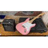 PINK ELECTRIC GUITAR NEVADA & AMP BEHRINGER PEDAL BOAN P.B 1000 WITH POWER SOCKET