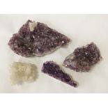 3 PIECES OF AMETHYST & 1 WHITE GEODE