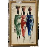 OIL ON CANVAS - 3 AFRICAN WOMEN - SIGNED 61 X 36 CM