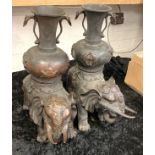 PAIR OF BRONZE ELEPHANT CENSERS - 42 CMS (H) APPROX