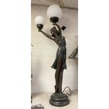 LARGE NEO CLASSICAL FIGURAL LAMP 87CMS (H) WITH GLASS SHADES