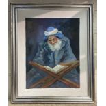 OIL ON BOARD - RABBI READING