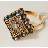 18K GOLD DIAMOND & SAPPHIRE RING SIXE P (1CT DIAMOND)