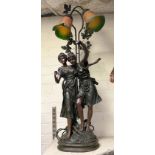 LARGE ART NOUVEAU STYLE TWIN FIGURE TABLE LAMP 93CMS (H)