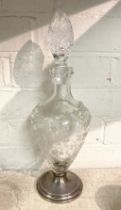 SILVER & ETCHED GLASS DECANTER 37CMS (H)