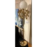 BRASS LEAF STANDARD LAMP WITH WHITE OPALINE GLASS GLOBE SHADE