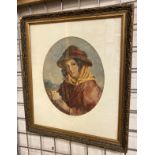 EARLY 20TH CENTURY WATERCOLOUR - FORTUNE TELLER - 52CMS X 45CMS OUTER FRAME