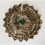 SILVER & 14CT GOLD EMERALD & OLD CUT DIAMOND BROOCH