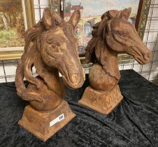 PAIR OF CAST IRON HORSE HEADS 46CMS (H)