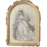 DAVID MOSSMAN (1825-1901) WATERCOLOUR - PORTRAIT OF LADY IN SILK DRESS - SIGNED - GOOD CONDITION