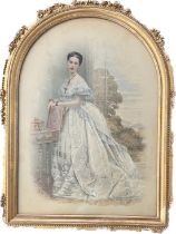 DAVID MOSSMAN (1825-1901) WATERCOLOUR - PORTRAIT OF LADY IN SILK DRESS - SIGNED - GOOD CONDITION