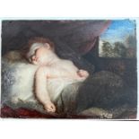 MINIATURE 19THC WATERCOLOUR - A CHILD SLEEPING - 4CM X 7CM - HAS BEEN RELINED