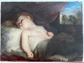 MINIATURE 19THC WATERCOLOUR - A CHILD SLEEPING - 4CM X 7CM - HAS BEEN RELINED