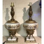 PAIR OF GILT METAL GLASS & MARBLE LAMPS