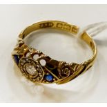 18K GOLD & SAPPHIRE RING SIZE M - 2.5 GRAMS