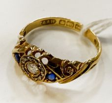 18K GOLD & SAPPHIRE RING SIZE M - 2.5 GRAMS