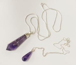 2 X AMETHYST PENDANT CHAIN - STERLING SILVER