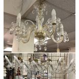 CRYSTAL CHANDELIER & FOUR MATCHING WALL LIGHTS