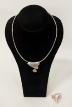 925 SILVER NECKLACE & RING WITH PINK STONES