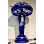 BLUE GLASS MUSHROOM TABLE LAMP 68CMS (H)