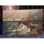 OIL ON CANVAS - ROUGH SEA & MONOGRAMMED -SAME ARTIST - 41 X 61 CMS APPROX