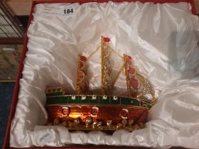 ENAMEL & CRYSTAL SAILING SHIP WITH BOX - 23 CMS (H) APPROX