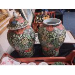 PAIR OF CHINESE VASES - 1 LID MISSING