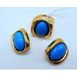 18CT GOLD TURQUOISE JEWELLERY SET - RING & EARRINGS