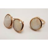 9CT GOLD RING & A 9CT GOLD PAIR OF MOONSTONE EARRINGS