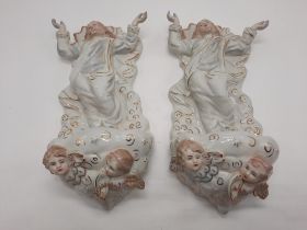 PAIR OF MEISSEN RELIGIOUS WALL POCKETS