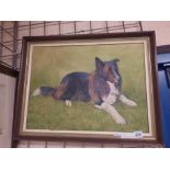 C E TURNER (ENGLISH XX CENTURY) COLLIE DOG OIL ON BOARD 38CMS X 51CMS