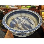 WITHDRAWN EARLY BLUE & WHITE CHINESE CISTERN 19TH CENTURY A/F - 71 CMS (DIAMETER) X 21 CMS (H)