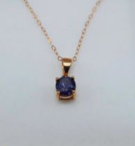 9CT GOLD CHAIN WITH AMETHYST PENDANT 18'' CHAIN