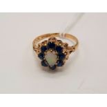 9CT GOLD OPAL & SAPPHIRE RING SIZE K/L (OPAL SLIGHTLY DAMAGED)