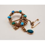 15 CARAT GOLD & TURQUOISE PIN BROOCH