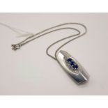 14CT WHITE GOLD DIAMOND & SAPPHIRE - APPROX 15.60GRAMS - NECKLACE & PENDANT