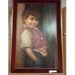 RETRO 1960'S ITALIAN OIL ON CANVAS - PORTRAIT OF A YOUNG BOY 90CM X 60CM