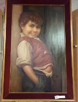 RETRO 1960'S ITALIAN OIL ON CANVAS - PORTRAIT OF A YOUNG BOY 90CM X 60CM