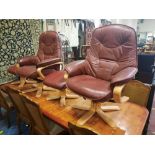 PAIR OF ANDERSSONS SWEDISH LEATHER CHAIRS & FOOTSTOOLS