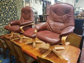 PAIR OF ANDERSSONS SWEDISH LEATHER CHAIRS & FOOTSTOOLS