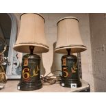 PAIR OF TOLEWARE NUMBERED LAMPS 43CMS (H) INC SHADES