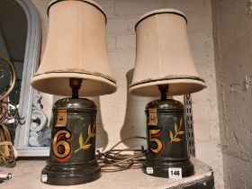 PAIR OF TOLEWARE NUMBERED LAMPS 43CMS (H) INC SHADES