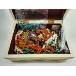 BOX OF MIXED BEADED NECKLACE TO INCLUDE AMBER, CLOISSONE & SOME PRECIOUS STONES